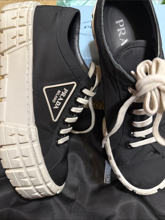 Prada Shoes - USED  Black Nylon Platform Sneakers with White Soles